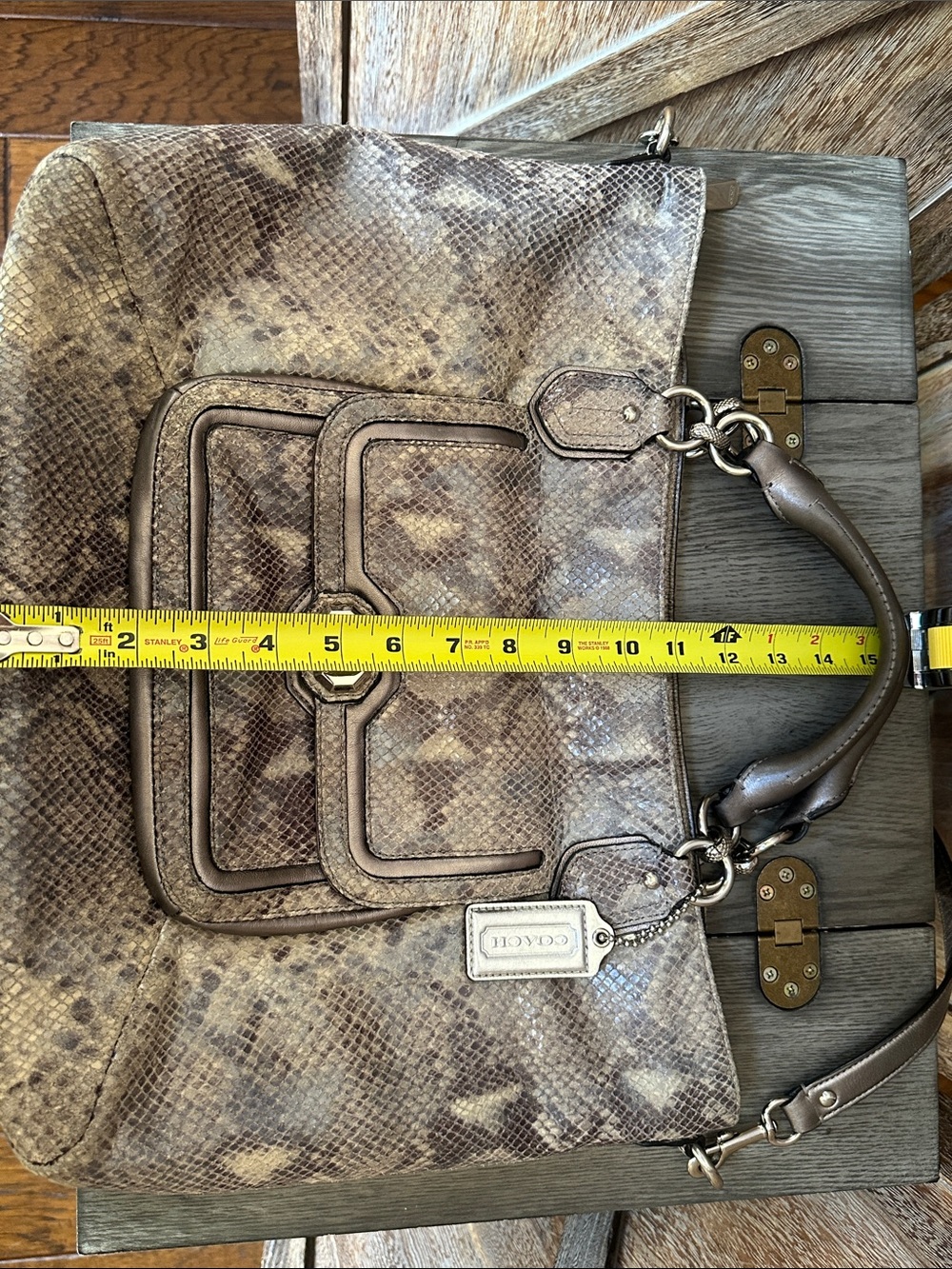 Coach Campbell Snakeskin Embossed Leather Satchel Shoulder Bag F24852 - Picture 16 of 16